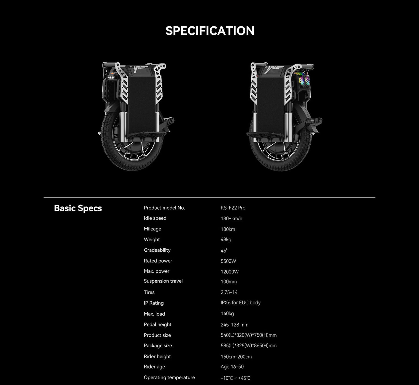 Kingsong F22 Pro Electric Unicycle (20inch 5500W 3108Wh Samsung 50S)