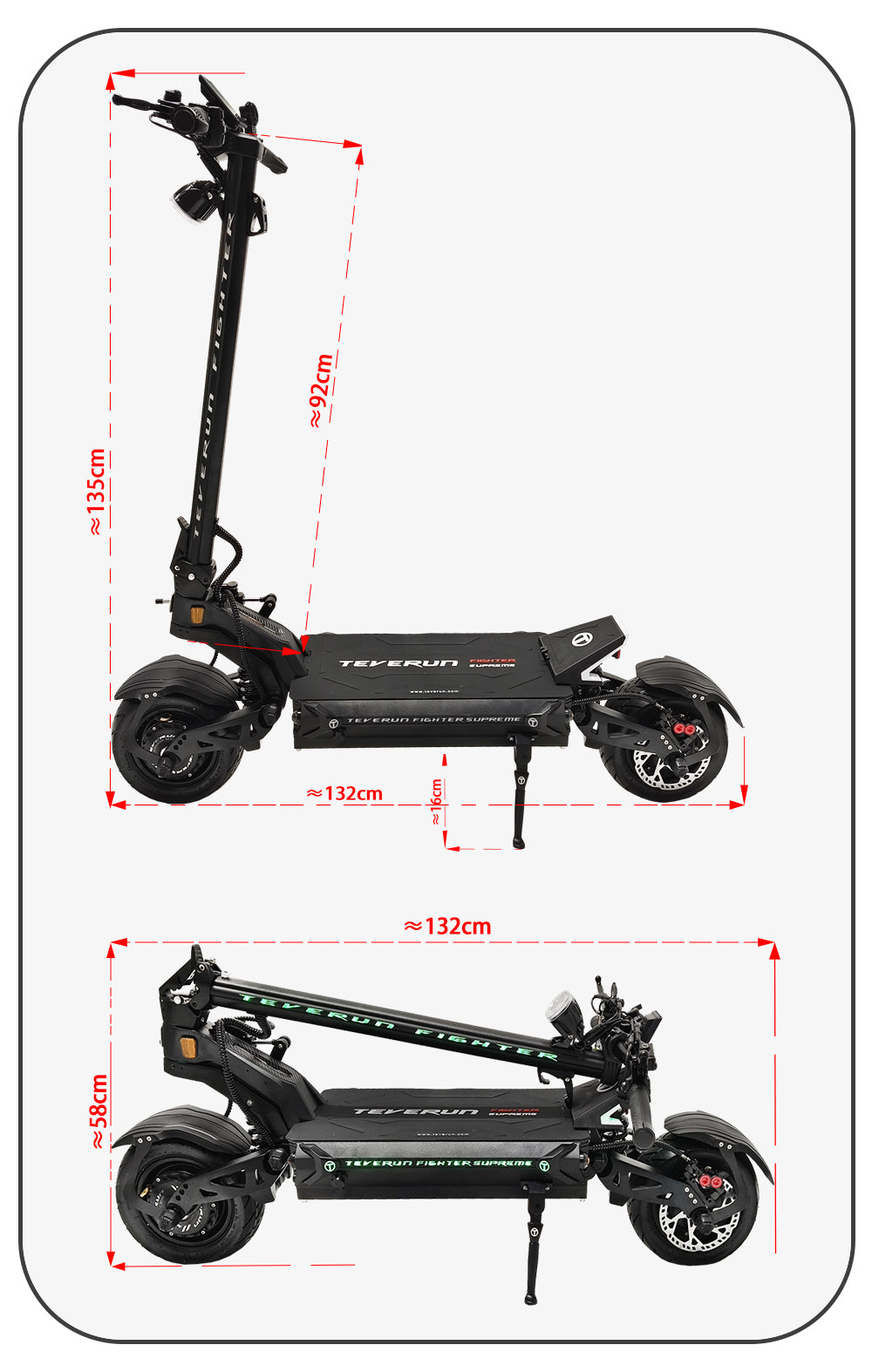 Teverun Fighter Supreme+ Electric Scooter - 72V60Ah 1600W*2 11inch