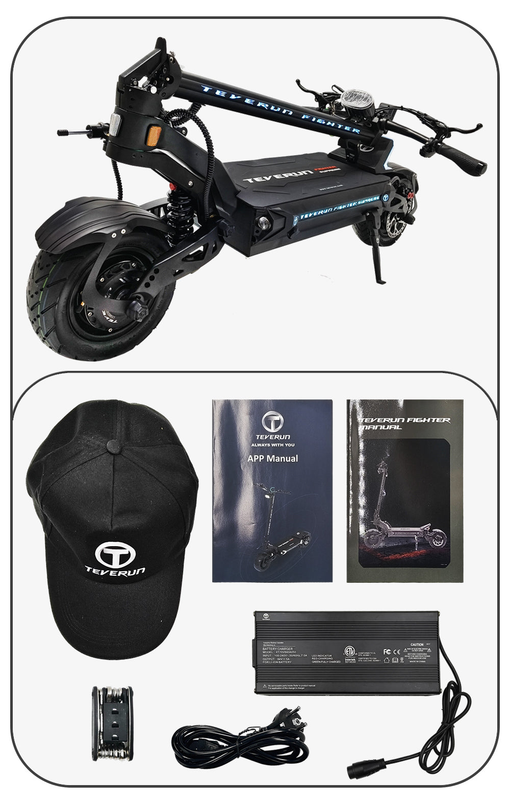 Teverun Fighter Supreme+ Electric Scooter - 72V60Ah 1600W*2 11inch