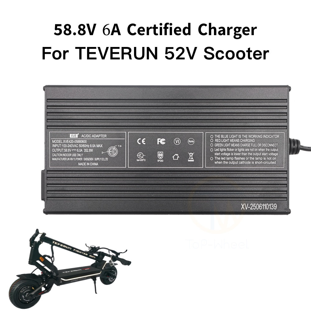 Original 58.8V 6A Quick Charger For TEVERUN 52V Scooter Fighter Mini Charger