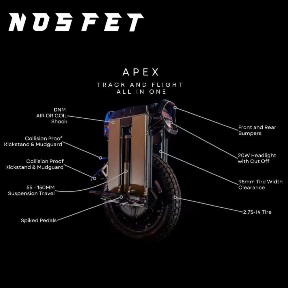 NOSFET APEX Electric Unicycle - 151.2V 2700Wh 50S 20inch 2.75-14