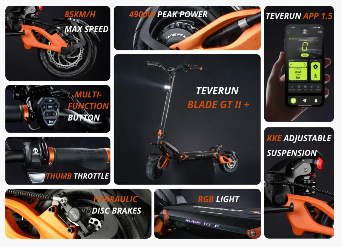 2026 TEVERUN BLADE GT+ II Electric Scooter - 11inch 1600W*2 60V 31.5Ah Smart BMS KKE Full Hydraulic (Blade GT2+)