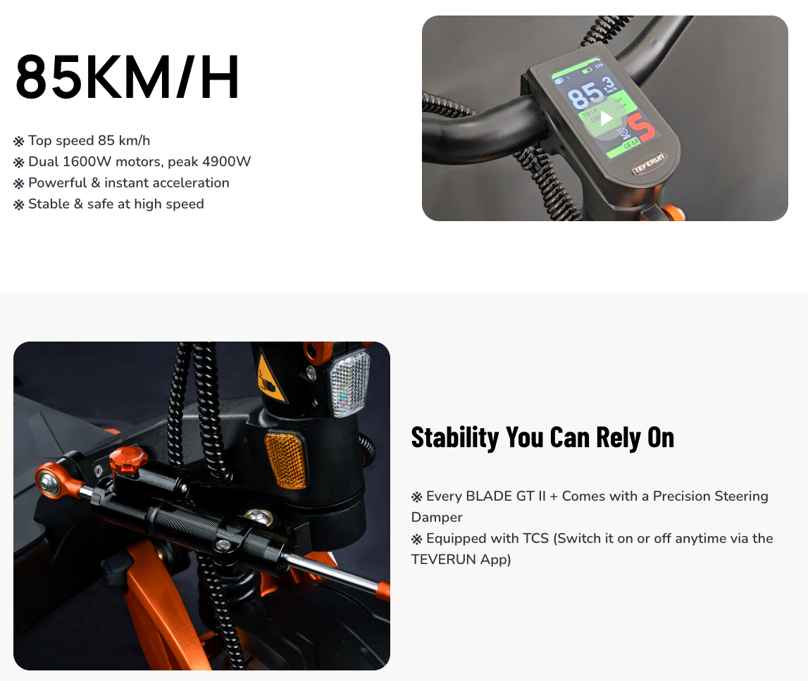 2026 TEVERUN BLADE GT II Electric Scooter - 11inch 1600W*2 60V 26Ah (Blade GT2)