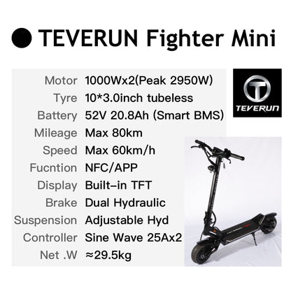 TEVERUN Fighter Mini Electric Scooter- 10inch 52V 20.8Ah Smart BMS