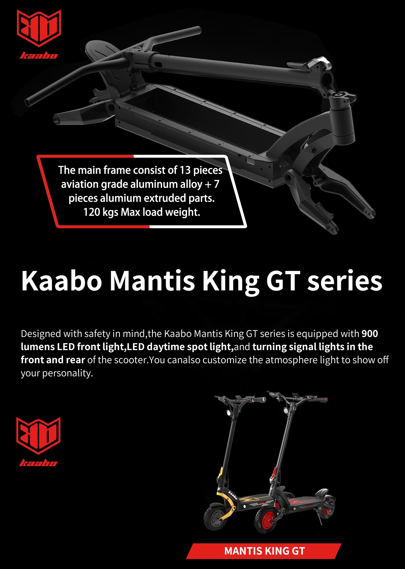 KAABO Mantis King GT Electric Scooter - 1100W*2 60V24AH