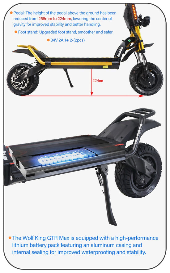 KAABO Wolf King GTR MAX Electric Scooter 2000Wx2 72V 40Ah Central Disp ...