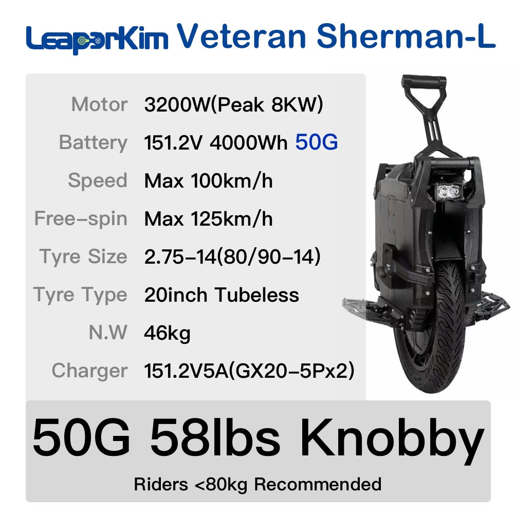 Leaperkim Sherman-L Electric Unicycle - 3200W 151.2V 4000Wh 20inch