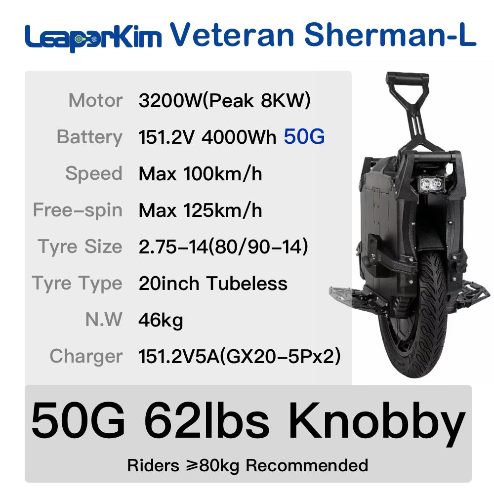 Leaperkim Sherman-L Electric Unicycle - 3200W 151.2V 4000Wh 20inch