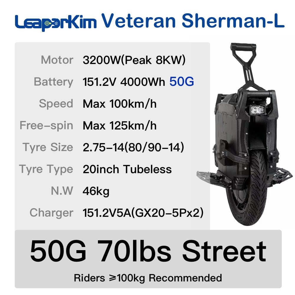 Leaperkim Sherman-L Electric Unicycle - 3200W 151.2V 4000Wh 20inch