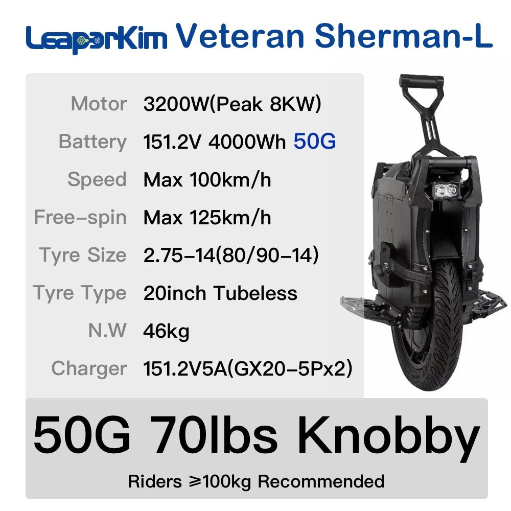 Leaperkim Sherman-L Electric Unicycle - 3200W 151.2V 4000Wh 20inch