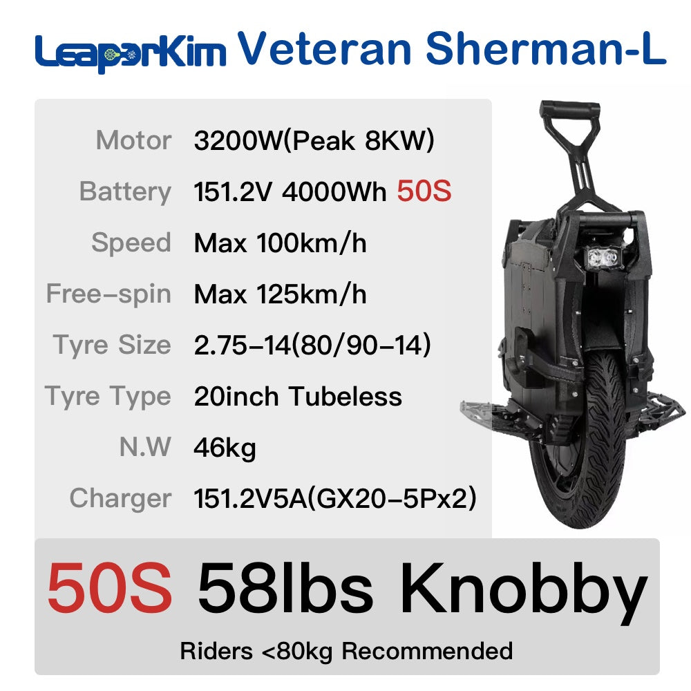 Leaperkim Sherman-L Electric Unicycle - 3200W 151.2V 4000Wh 20inch