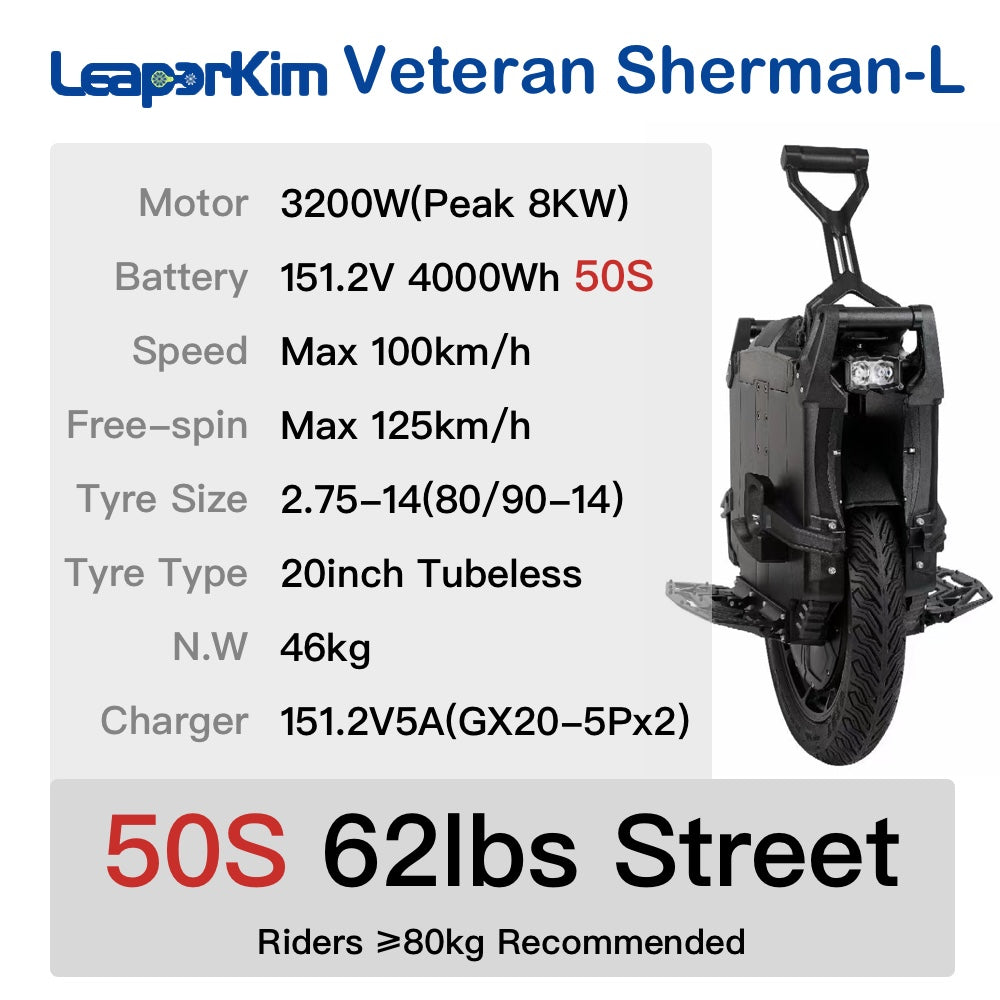 Leaperkim Sherman-L Electric Unicycle - 3200W 151.2V 4000Wh 20inch