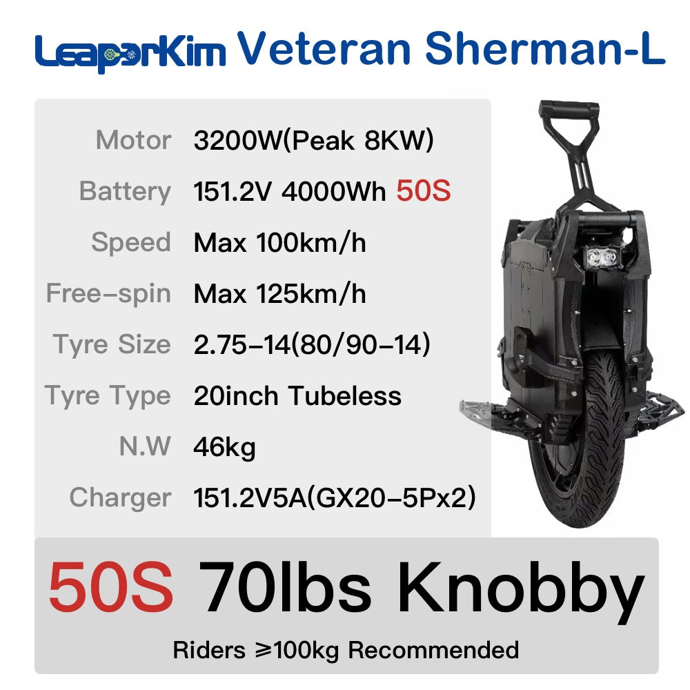 Leaperkim Sherman-L Electric Unicycle - 3200W 151.2V 4000Wh 20inch