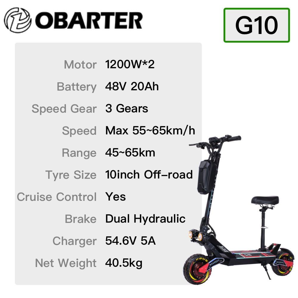 Obarter G10 Scooter - 1200W*2 48V 20Ah 10inch