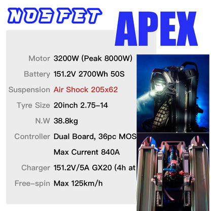 NOSFET APEX Electric Unicycle - 151.2V 2700Wh 50S 20inch 2.75-14