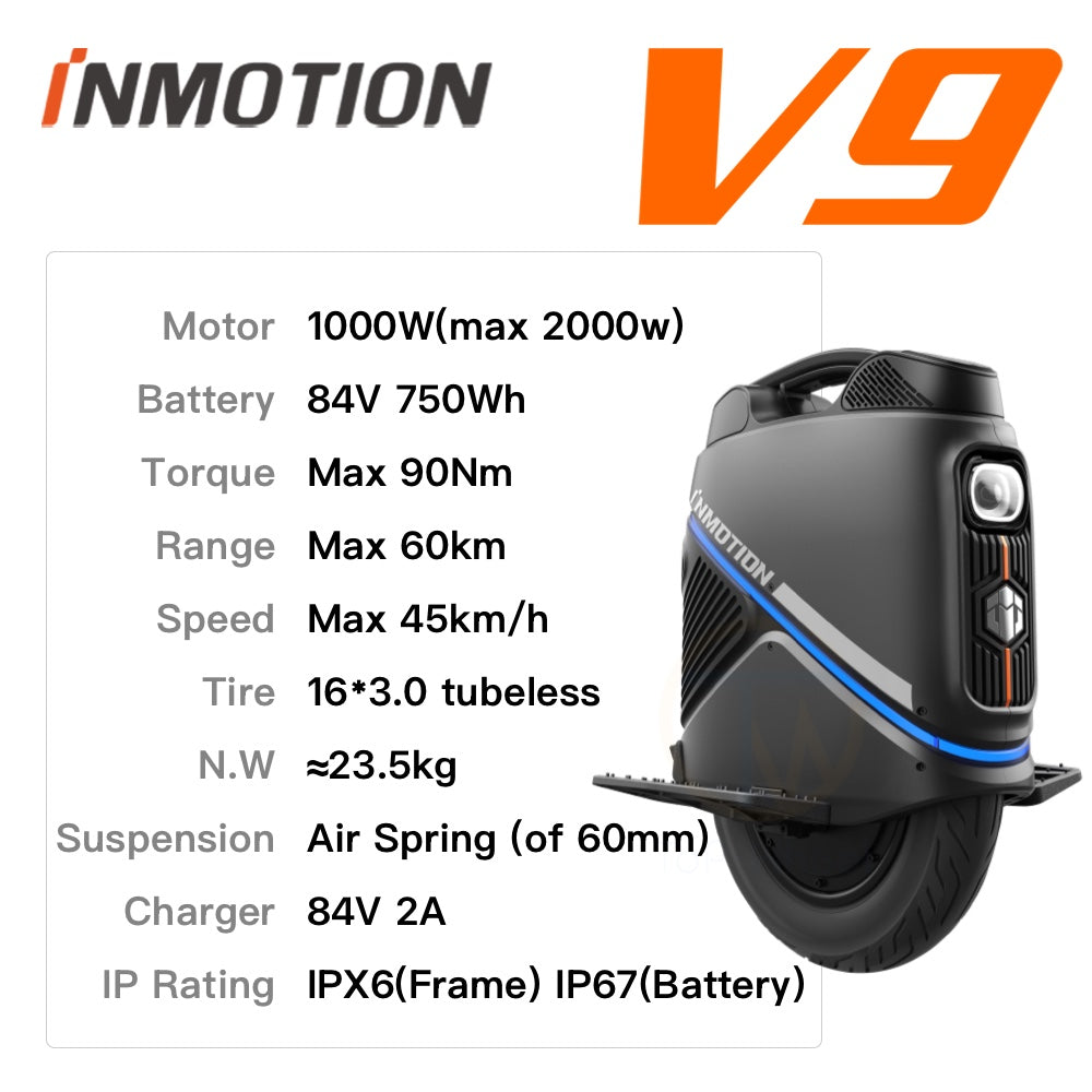 New INMOTION V9 Electric Unicycle - 1000W 84V750Wh 16inch (formerly known as E25)