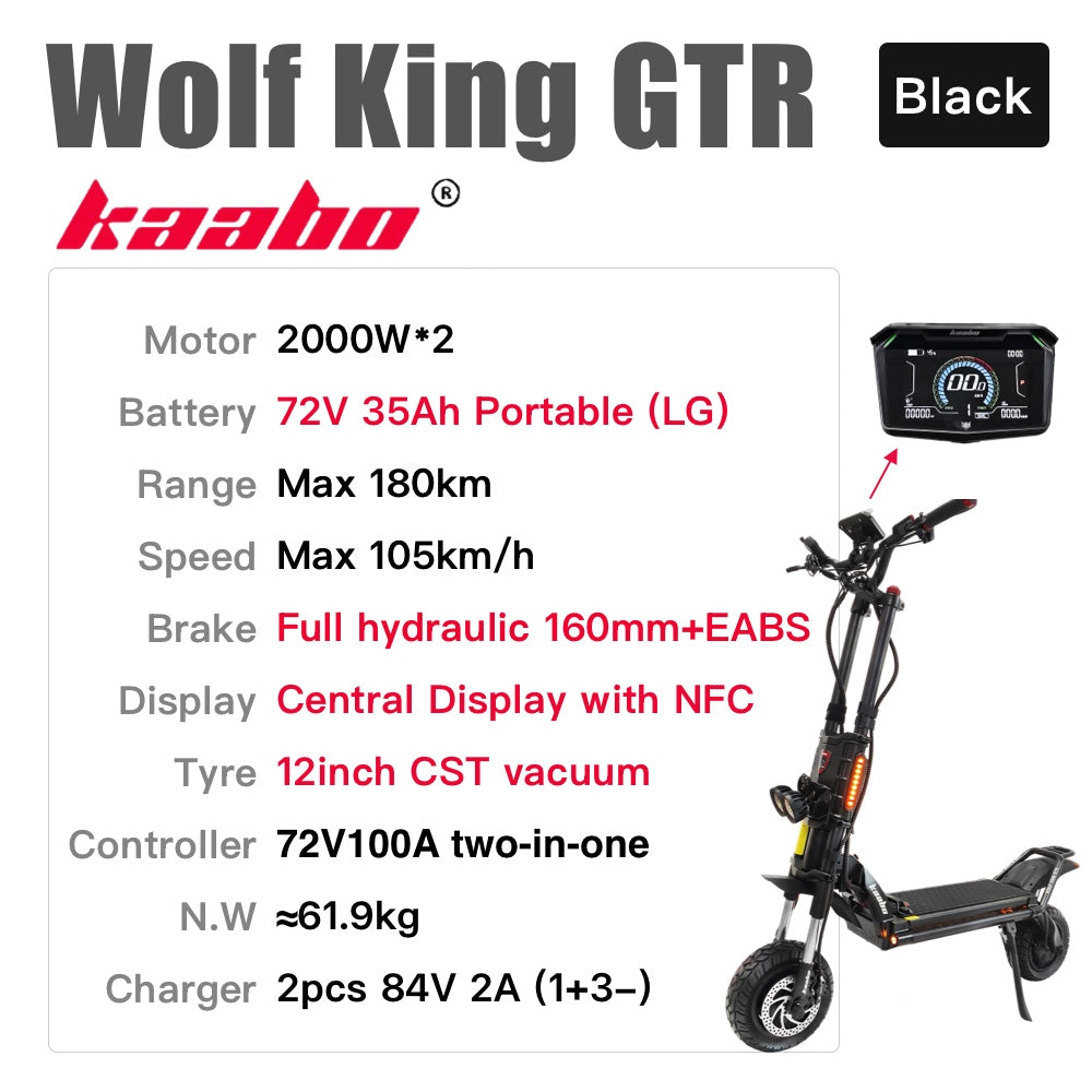 KAABO Wolf King GTR Electric Scooter (2000W*2 72V 35Ah Portable Full hydraulic 160mm 12inch CST)