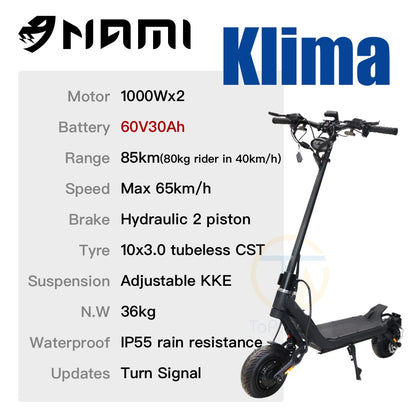 NAMI Viper Klima Max Electric Scooter - 10inch 1000W*2 60V 30Ah